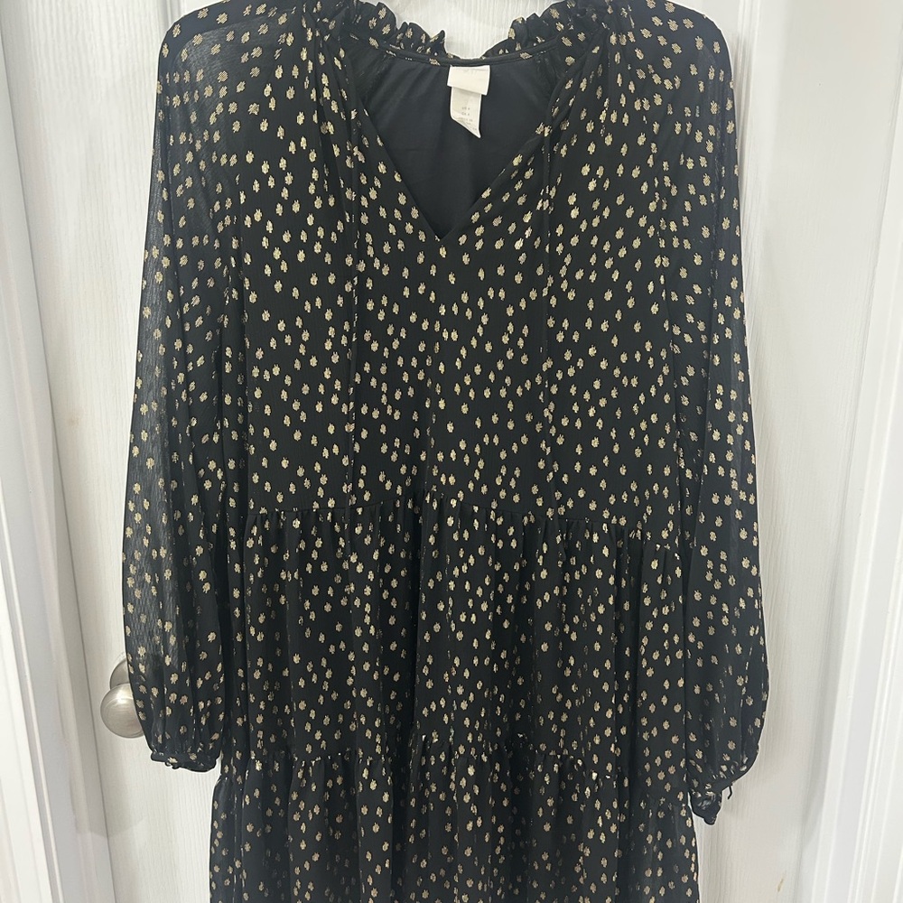 H&M Black and Gold Polka Dot Dress